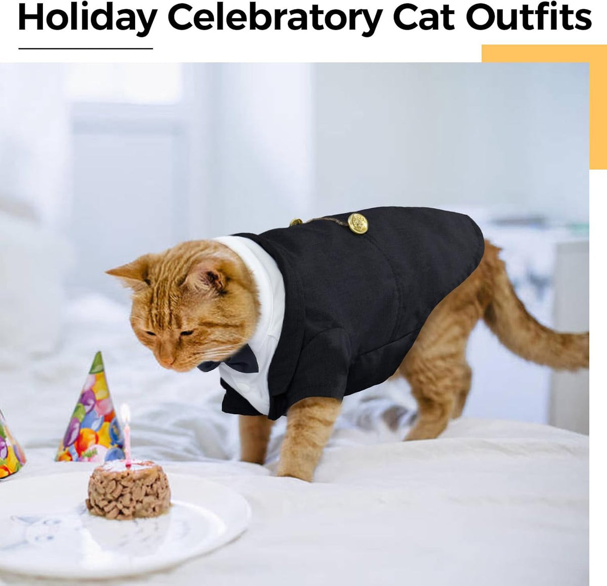 Cat Tuxedo Outfit, Sphynx Cat Costume Formal Suit with Bow Tie, Stylish Cat Shirt Fashion Apparel Fancy Clothes, Kitten Formal Attire Wedding Onesie Costume for Cats Only