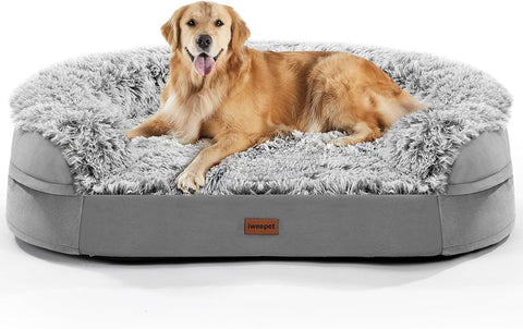 3.7 Inch Thickened Orthopedic Dog Beds for Extra Large Dogs, Supportive Dog Sofa Bed with 28D Egg-Crate Foam, Removable Washable Cover, Waterproof Lining, Half-Round Design for Puppy,Senior Dog