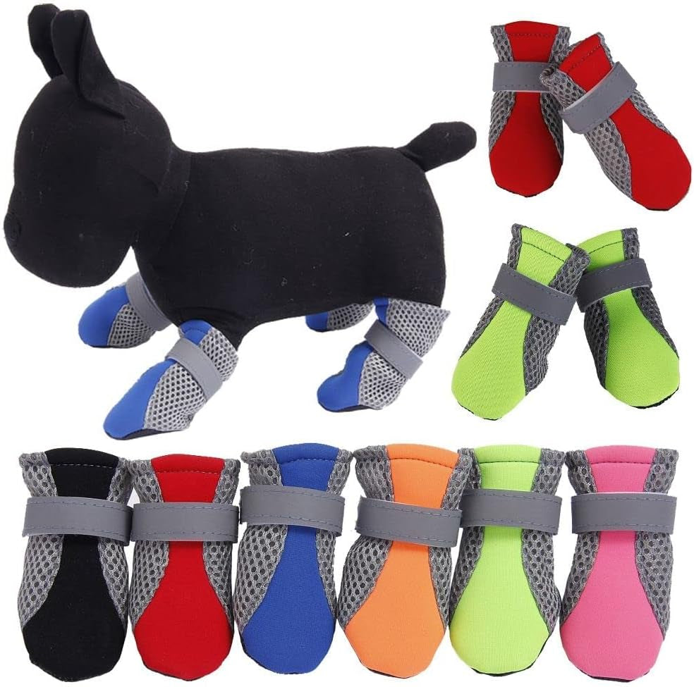 4Pcs/Set Dog Shoes Nonslip Dog Mesh Boots Washable Breathable Dog Booties Paw Protector for Outdoor Walking for Small and Medium Pets