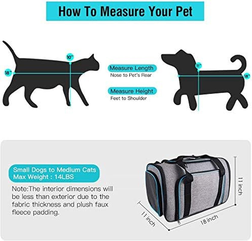 4 Way Expandable Pet Carrier, Airline Approved Collapsible Cat Soft-Sided Carriers W/Removable Fleece Pad for Cats, Puppy, Small Dogs (18"X 11"X 11")