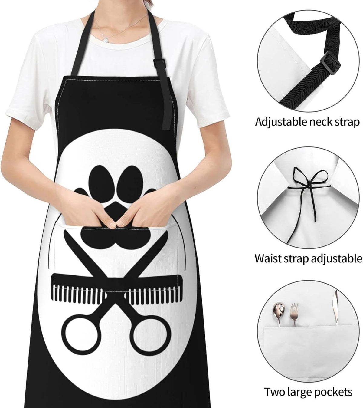 Waterproof Apron with 2 Pockets Kitchen Chef Aprons Bibs for Grooming Cooking Painting Gardening