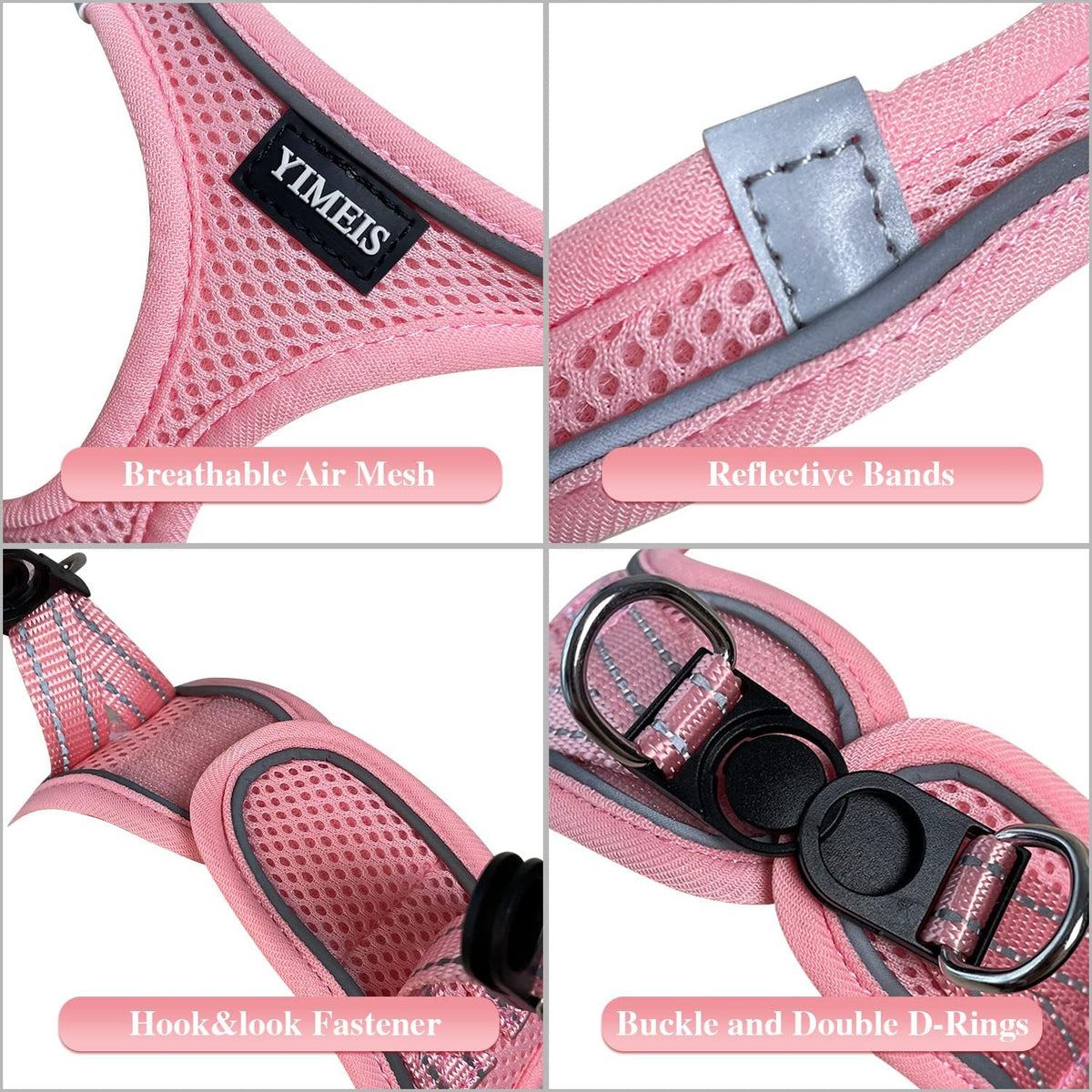 Dog Harness and Leash Set, No Pull Soft Mesh Pet Harness, Reflective Adjustable Puppy Vest for Small Medium Large Dogs, Cats (Pink, X-Small (Pack of 1)