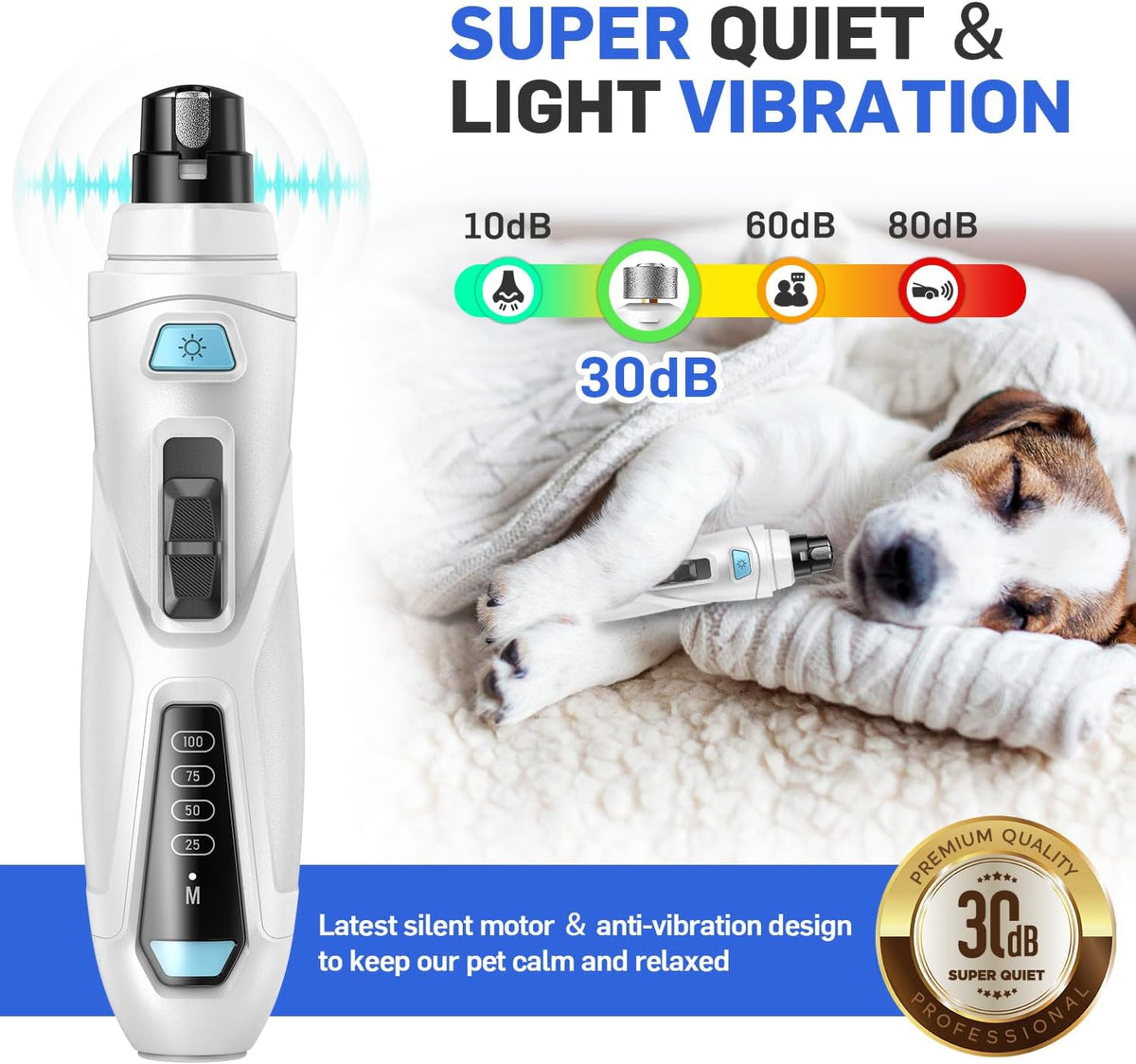 Dog Nail Grinder Super Quiet Dog Nail Trimmers 3 Grinding Wheels 3 Speed Rechargeable Pet Nail Grinder LED Display Dog Nail Clippers Kit for Large Medium Small Dogs Cats Dog Nail File Toenail Clippers