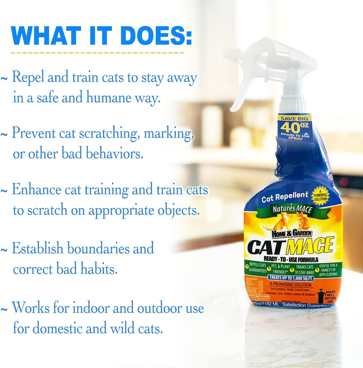 Nature’S MACE Cat MACE, Cat Repellent Spray, 1 Gallon, Keep Cats Out of Your Lawn and Garden, Cat Repellent Outdoor to Keep Cats Away, Indoor, Safe to Use around People, Pets, & Plants