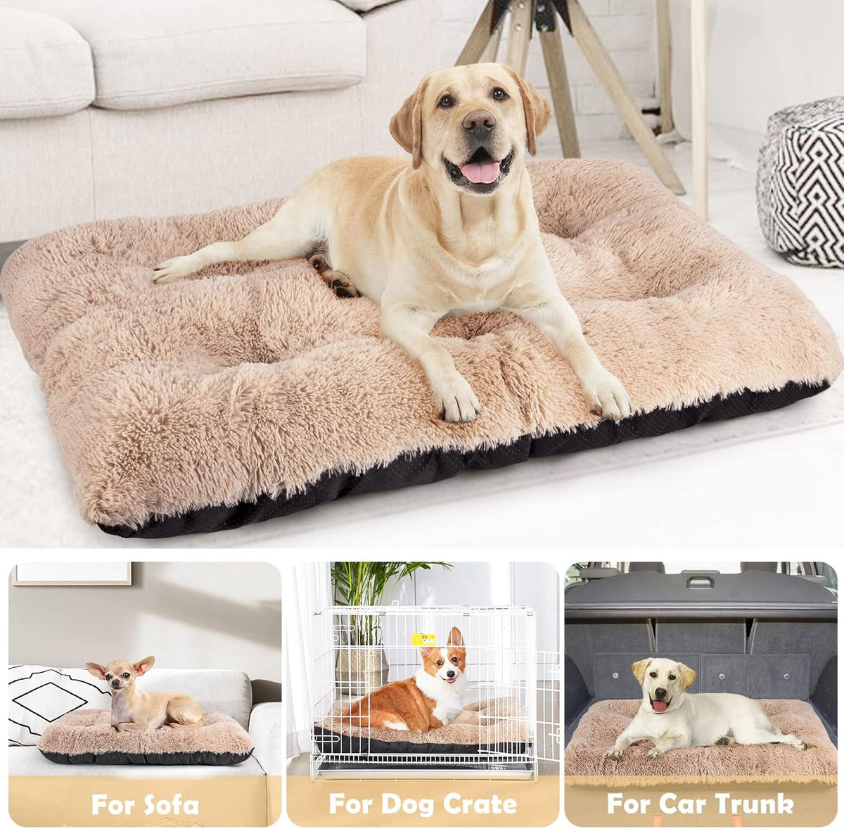 Large Dog Bed Crate Pad, Ultra Soft Calming Dog Crate Bed Washable Anti-Slip Kennel Crate Mat for Extra Large Medium Small Dogs, Dog Mats for Sleeping and anti Anxiety，40" X 27", Beige