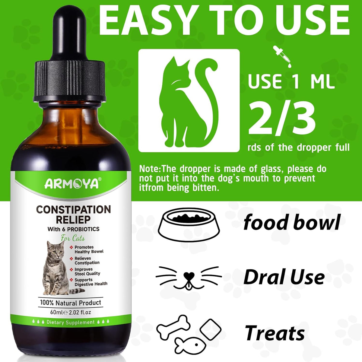 Cat Constipation Relief, Constipation Relief for Cat, Cat Laxative Constipation Relief, 100% Natural Cat Laxative with 6 Probiotics Cat Stool Softener, Promotes Digestive Health - 2 Fl Oz