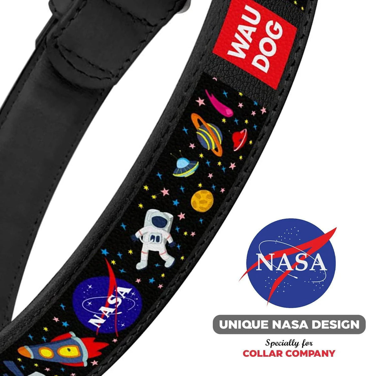 Leather Dog Collar with NASA Design for Large Dogs 1419 in Neck X 1 in Wide