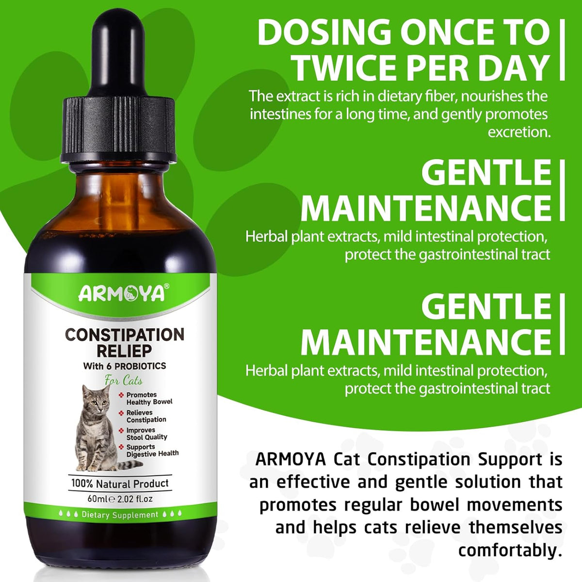 Cat Constipation Relief, Constipation Relief for Cat, Cat Laxative Constipation Relief, 100% Natural Cat Laxative with 6 Probiotics Cat Stool Softener, Promotes Digestive Health - 2 Fl Oz