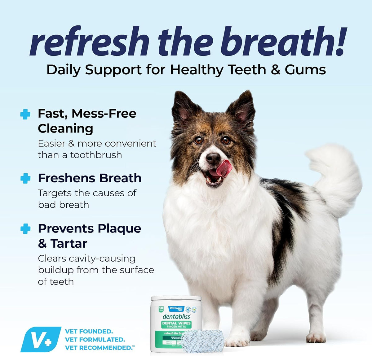 Vetnique Dentabliss - Dog Teeth Cleaning Finger Mitt Dental Wipe - Dog Plaque & Tartar Prevention with Brushing Beads - Flavored Dog Teeth Wipes, Dog Breath Freshener (Peppermint)