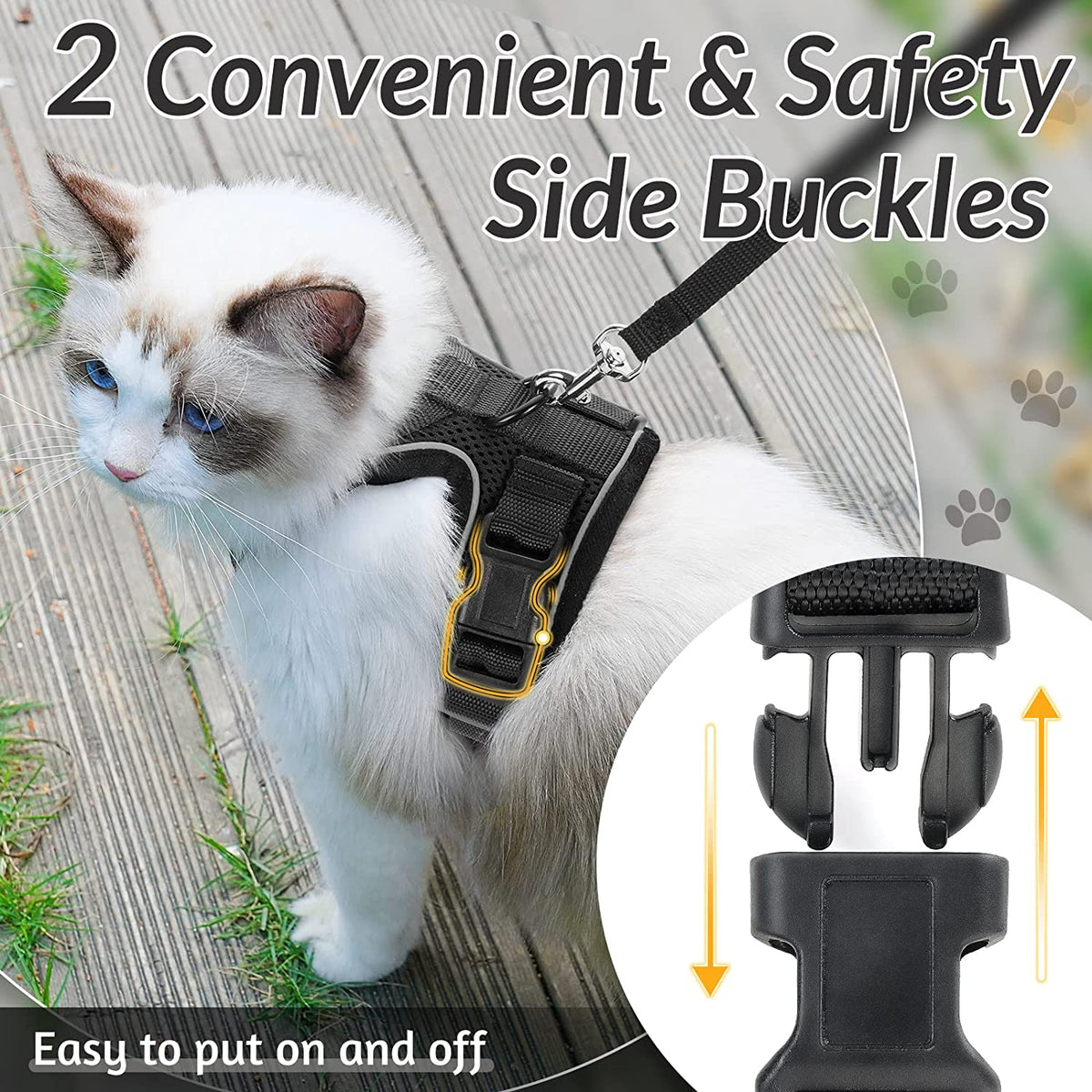 Cat Harness and Leash for Walking, Escape Proof Soft Adjustable Vest Harnesses for Cats, Easy Control Breathable Reflective Strips Jacket, Black, XS