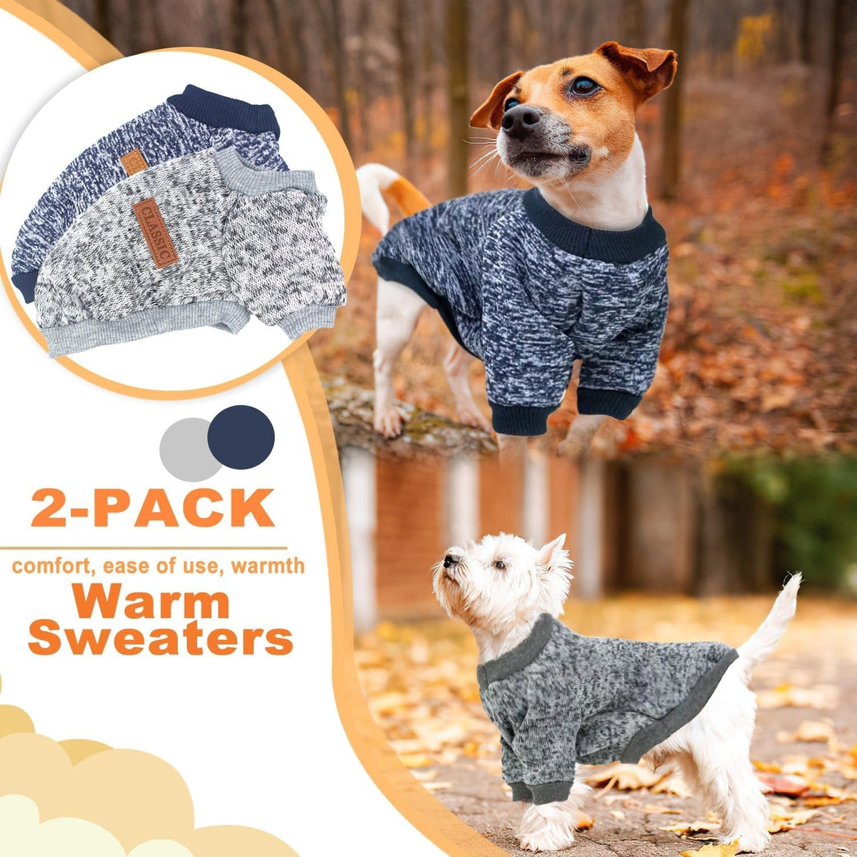 2 Pieces Dog Sweaters for Small Dogs Winter Fleece Puppy Sweaters Warm Cute Dog Clothes Outfit for Chihuahua Yorkie Dog Classic Knitwear Sweater Pet Costume (Xx-Small)