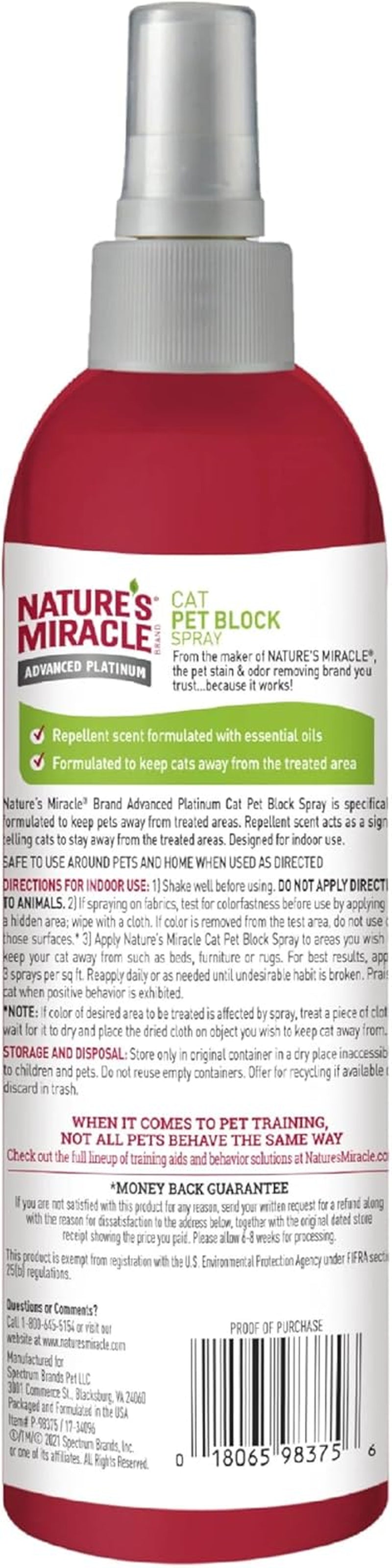 Advanced Platinum Cat Pet Block Repellent Spray, 8 Ounces, Indoor Training Aid for Cats