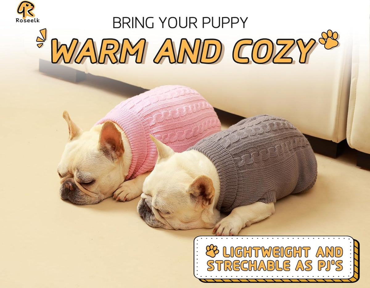 2 Pack Dog Sweaters for Small Dogs - Puppy Medium Warm Clothes in Winter, Turtleneck Pullover Design for Boy Girl Pet, Doggie, Cat, Kitten Chihuahua Bulldog Pug Beagles (M, Grey, Pink)