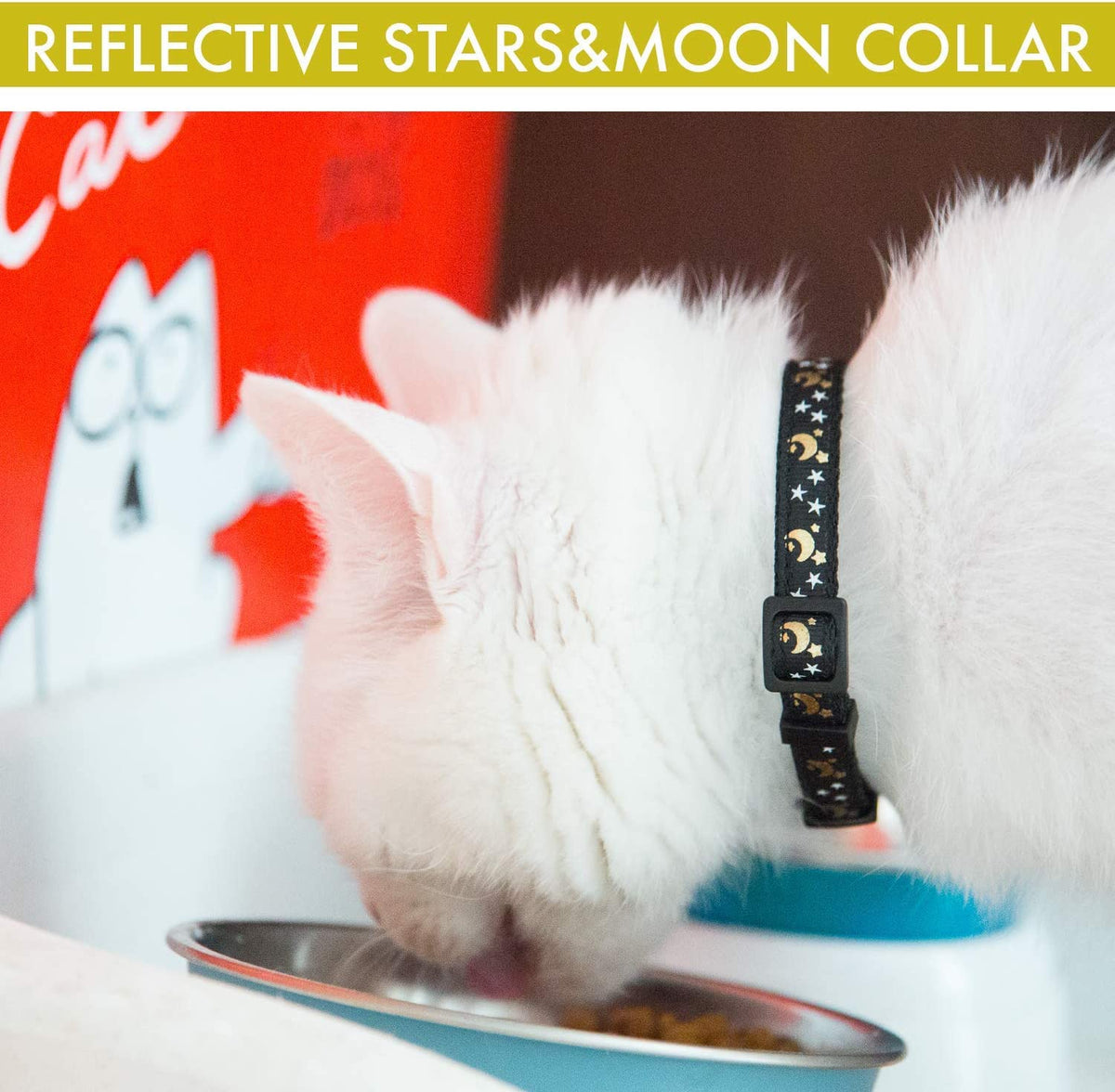 Cat Collar Stars and Moon, 4-Pack, Reflective with Bell, Solid & Safe Collars for Cats, Nylon, Kitty Collars, Pet Collar, Breakaway Cat Collar