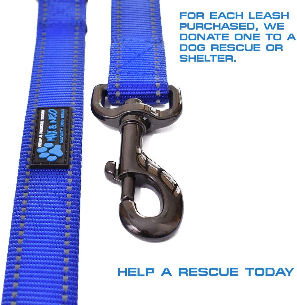 Double Handle Traffic Dog Leash Reflective - We Donate a Leash to a Dog Rescue for Every Leash Sold (Blue, 6 FT)