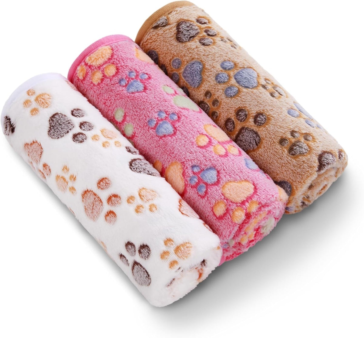 1 Pack 3 Blankets Super Soft Fluffy Premium Fleece Pet Blanket Flannel Throw for Dog Puppy Cat Paw Brown/Pink/White Small(23X16 Inch)