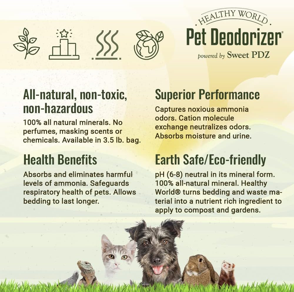 Healthy World Pet Deodorizer - Pet Habitat & Litter Box Additive - 3.5 Lbs