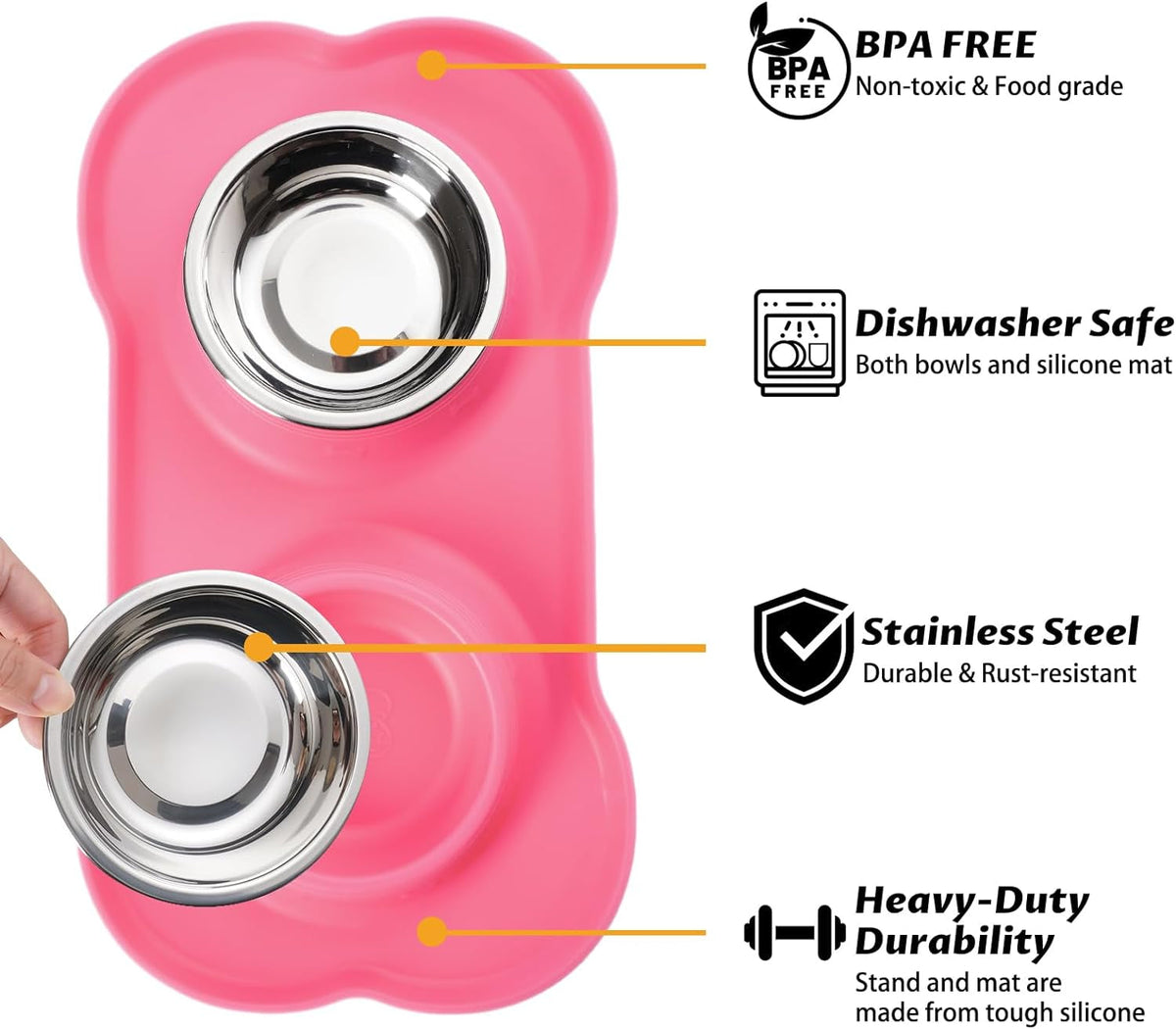 Pet Dog Bowls 2 Stainless Steel Dog Bowl with No Spill Non-Skid Silicone Mat + Pet Food Scoop Water and Food Feeder Bowls for Feeding Small Medium Large Dogs Cats Puppies (S, Pink)