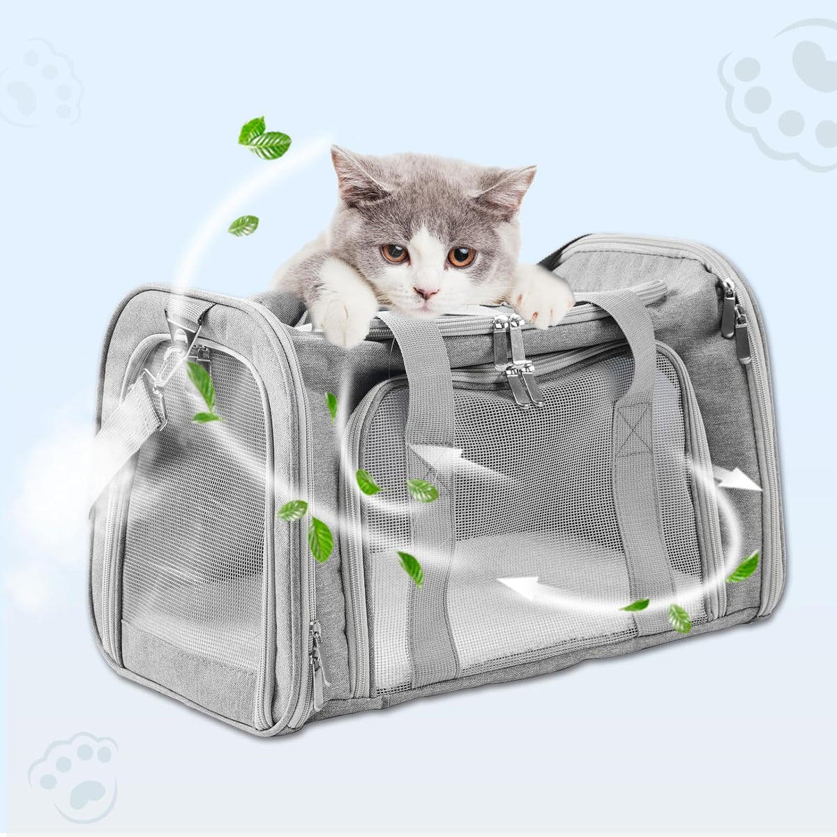 Travel in Style: Portable Pet Carrier for Small Pets up to 15 Lbs- Airline Approved, Collapsible & Comfortable Cat/Puppy Soft Sided Bag (Grey)