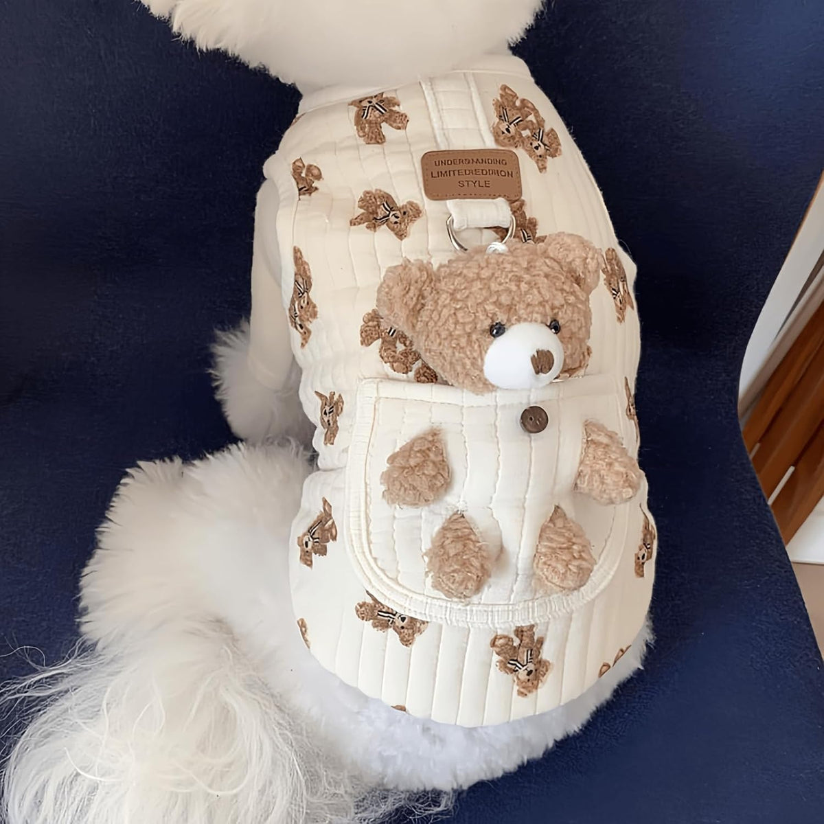 Cute Pet Apparel Plush Bear Pattern Cartoon Dog Clothes All Season Sleeveless Puppy Kitten Pullover Soft Skin-Friendly (White2, M (4.4-7.7Lbs))