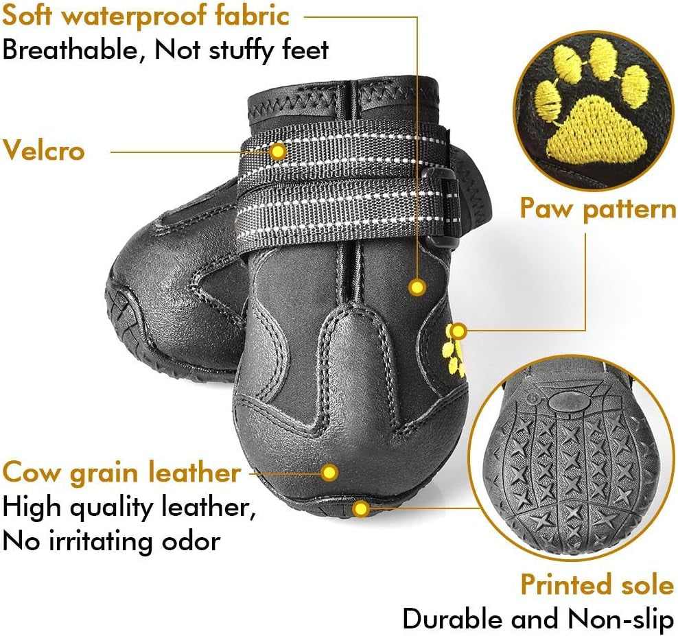 Dog Boots,Waterproof Dog Shoes,Dog Booties with Reflective Rugged Anti-Slip Sole and Skid-Proof,Outdoor Dog Shoes for Medium to Large Dogs 4Pcs-Size5