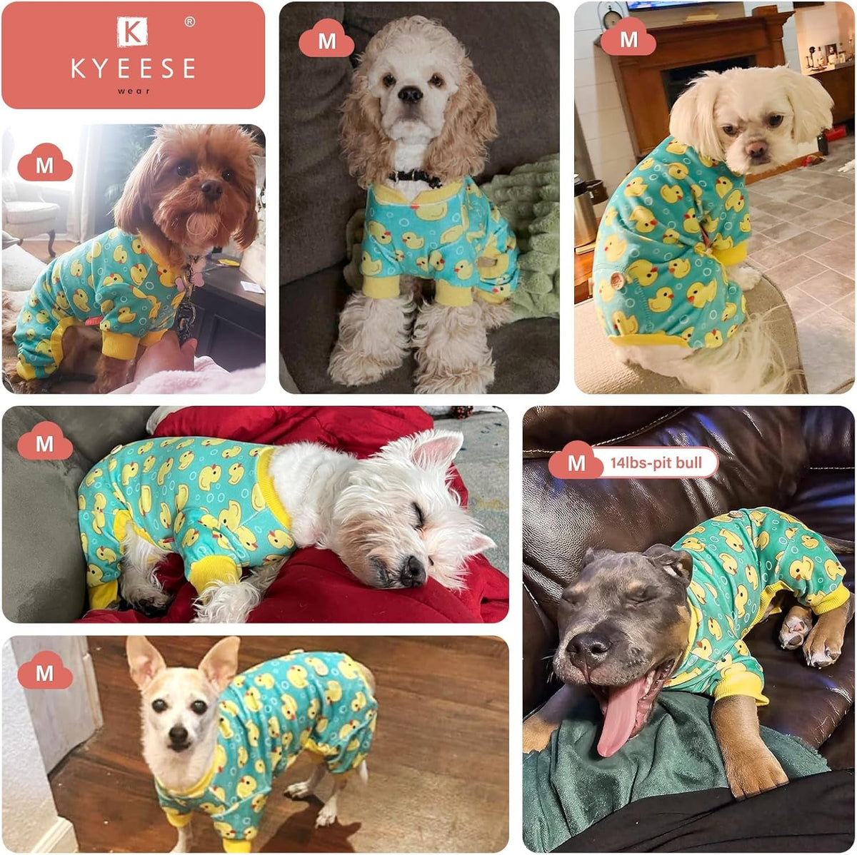 Dog Pajamas Yellow Ducks Dog Onesie Soft Dog Costume Dog Body Suits after Surgery Dog Coat Dog Clothes Cat Clothes Dog Surgery Recovery Suit Dog Pajamas for Small Dogs Small Dog Pajamas