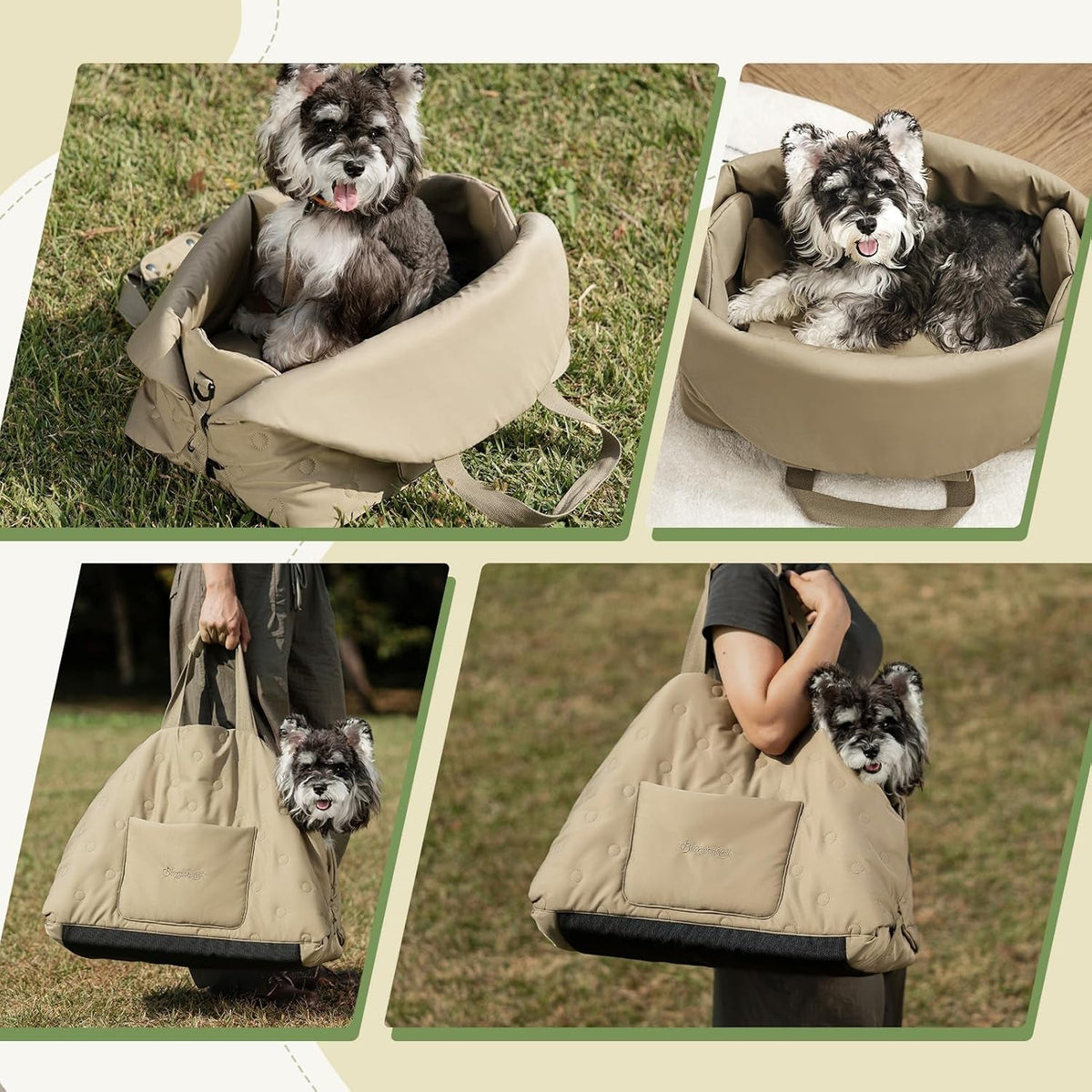 3-In-1 Dog Purse Carrier for Medium Dogs Large Cats Pet Carrier Bed up to 18 Lbs, Fashionable Waterproof Puppy Small Dog Travel Bag Car Seat with Safety Leash, Storage Pockets, Kakhi