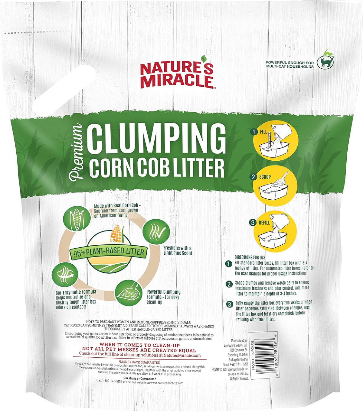 Nature’S Miracle Premium Clumping Corn Cob Litter, 4.5 Kg, Made with Real Corn Cob for Fast-Clumping Litter for Multi-Cat Households