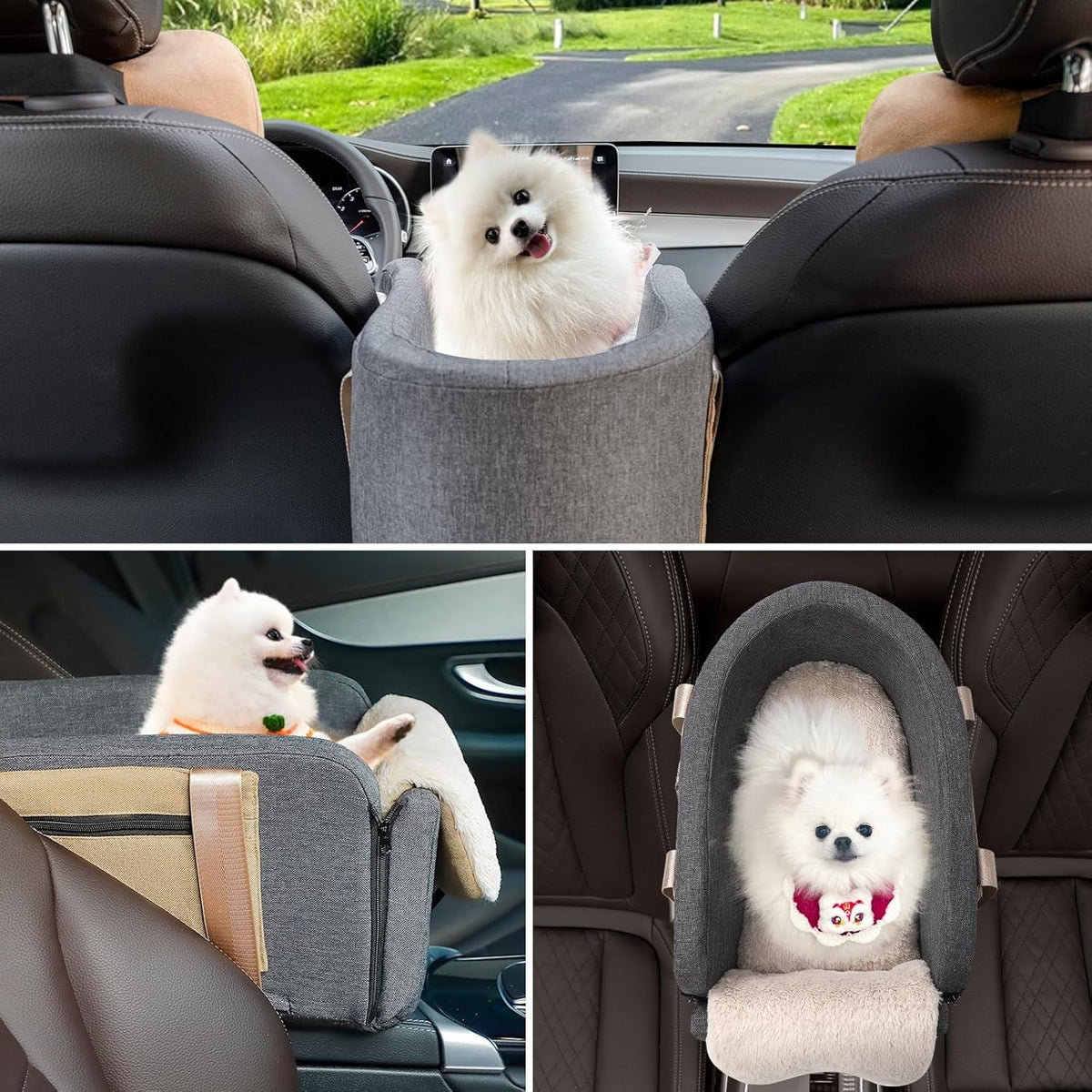 Dog Car Seat Cat Carrier - Dog Car Booster Seat on Car Armrest Travel Bags for Cats Dogs with Easy Carrying Strap Dog Travel Car Carrier with Safety Tethers Console Car Seat for Dogs