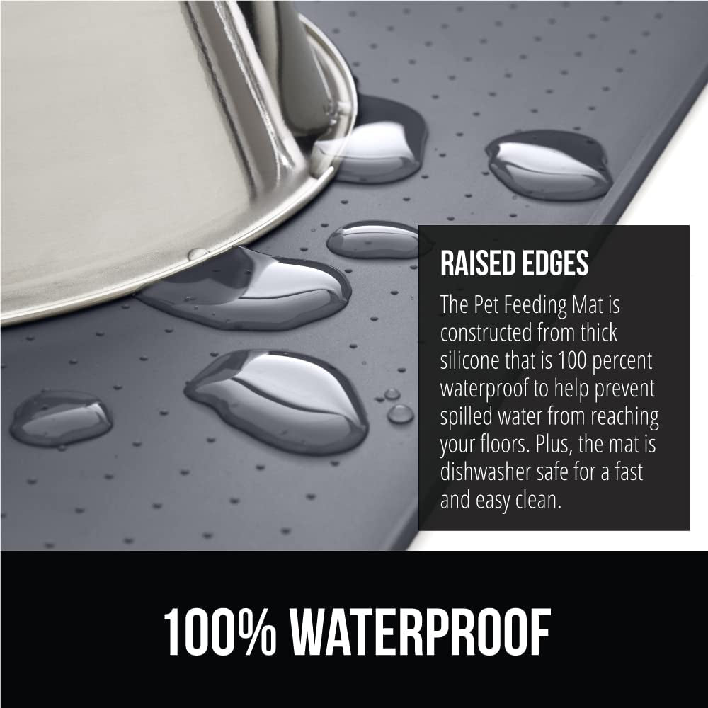 100% Waterproof Raised Edge BPA Free Silicone Pet Feeding Mat, Dog Cat Food Mats Contain Spills Protects Floors, Placemats for Cats and Dogs Water Bowl, Pets Accessories 18.5X11.5 Gray