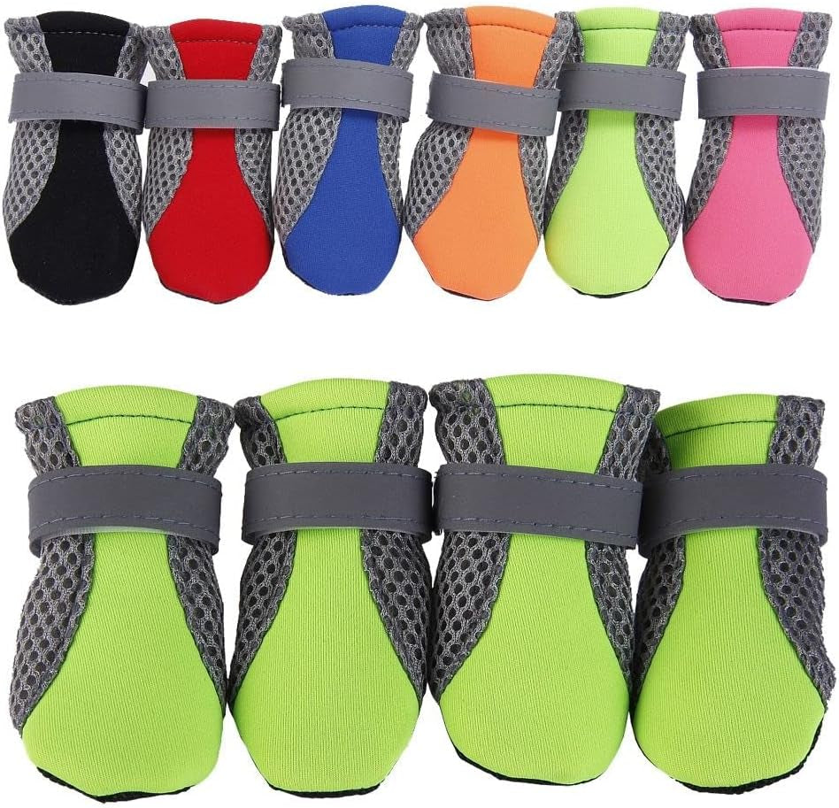 4Pcs/Set Dog Shoes Nonslip Dog Mesh Boots Washable Breathable Dog Booties Paw Protector for Outdoor Walking for Small and Medium Pets