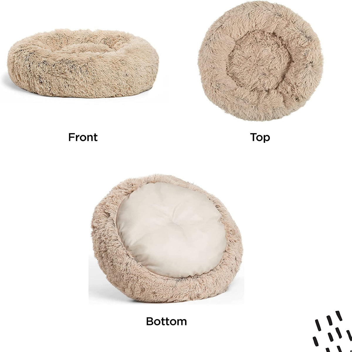 the Original Calming Donut Dog and Cat Bed in Shag Fur, Taupe, Small, 23X23