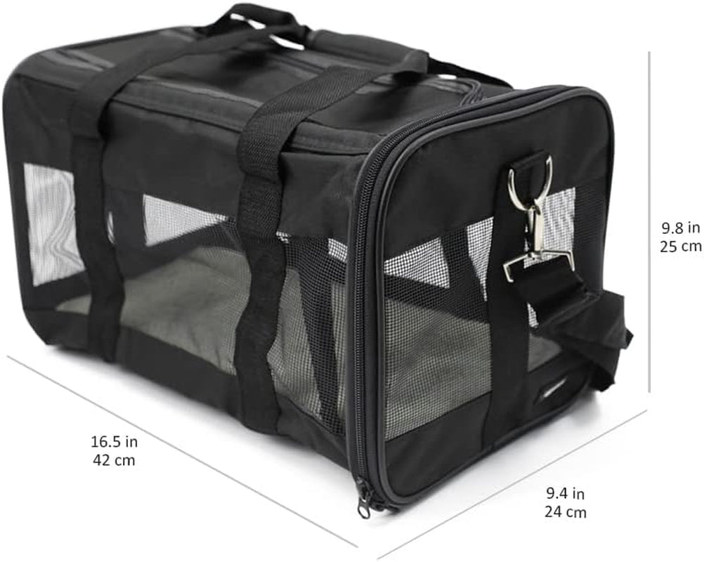 Soft-Sided Mesh Pet Travel Carrier for Dog, Cat, Medium, 16.5" L X 9.4" W X 9.8" H, Black