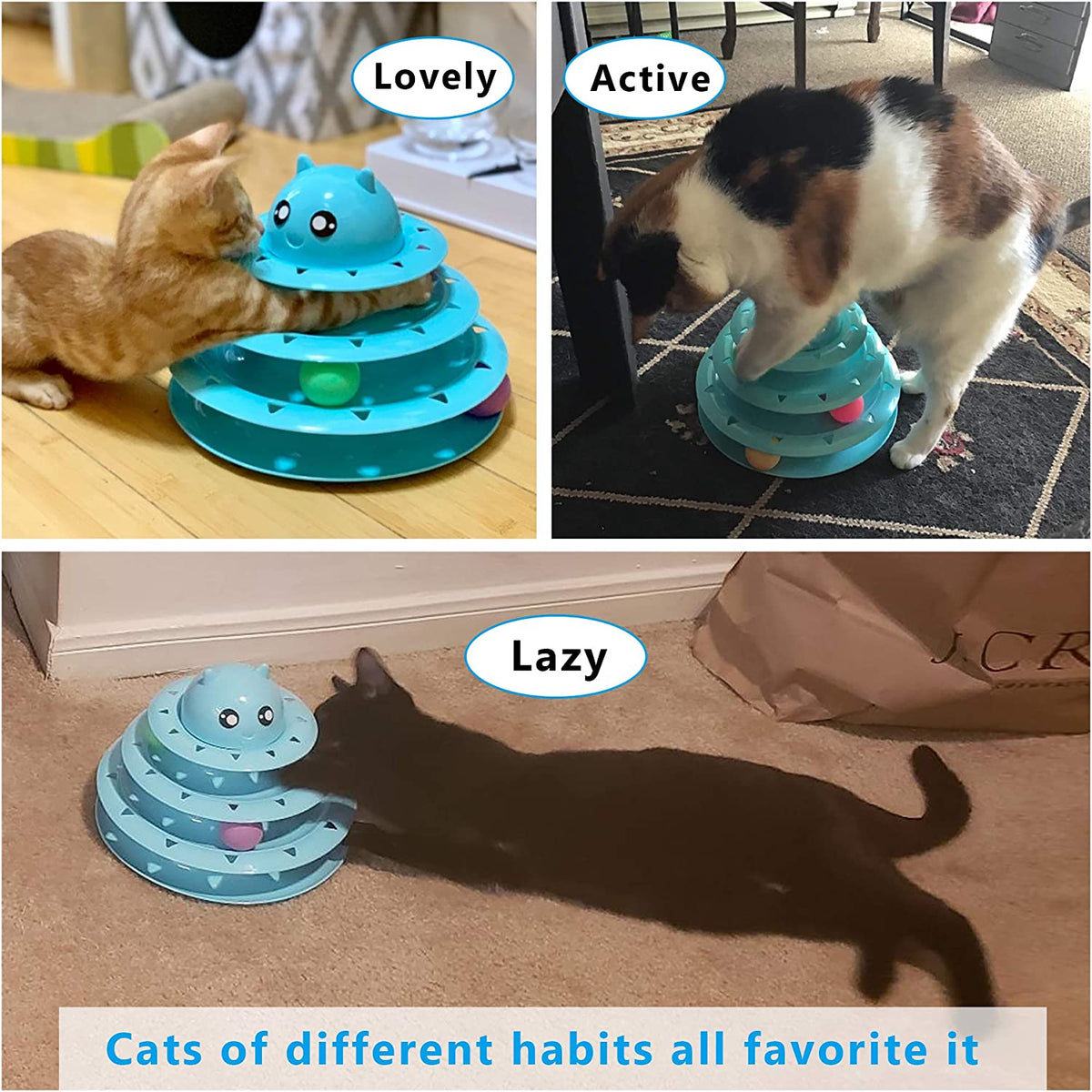 Cat Toy Roller 3-Level Turntable Cat Toys Balls with Six Colorful Balls Interactive Kitten Fun Mental Physical Exercise Puzzle Kitten Toys