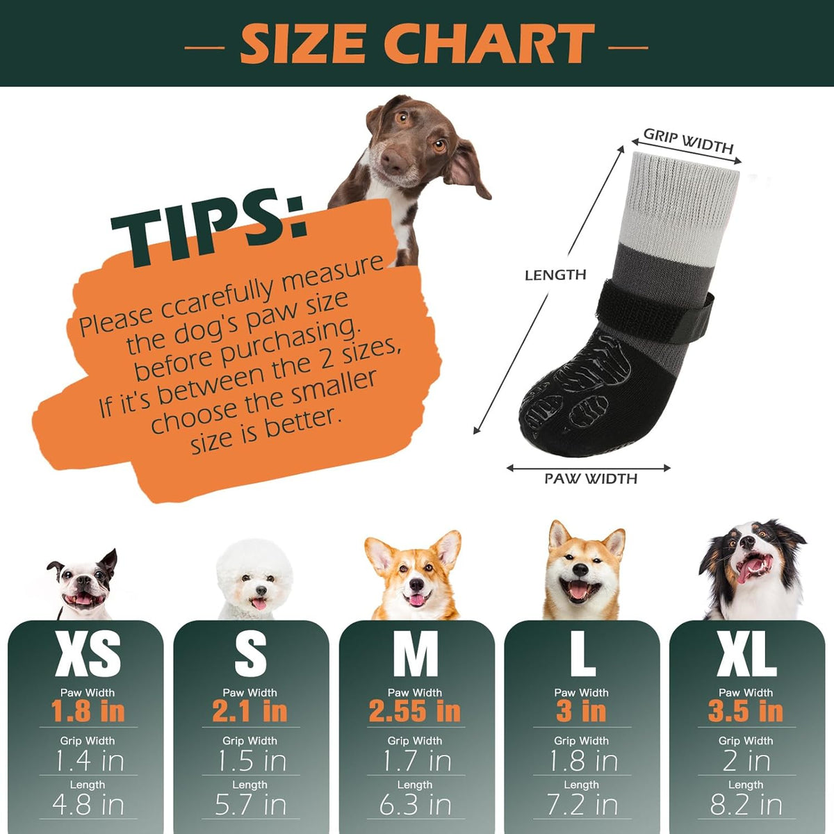 anti Slip Dog Socks to Prevent Licking Paws, Dog Boots & Paw Protectors with Grippers for Winter, Dog Booties for Hardwood Floors, Dog Shoes for Small Medium Large Senior Dogs, Balck XS