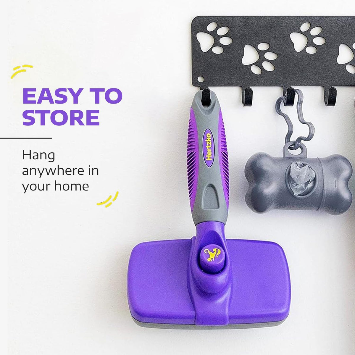 Self Cleaning Slicker Brush for Dogs and Cats - Pet Hair Brush for Shedding Long and Short Hair - Grooming Brush with Easy Clean Retractable Bristles - Cat and Dog Grooming Tool - Purple