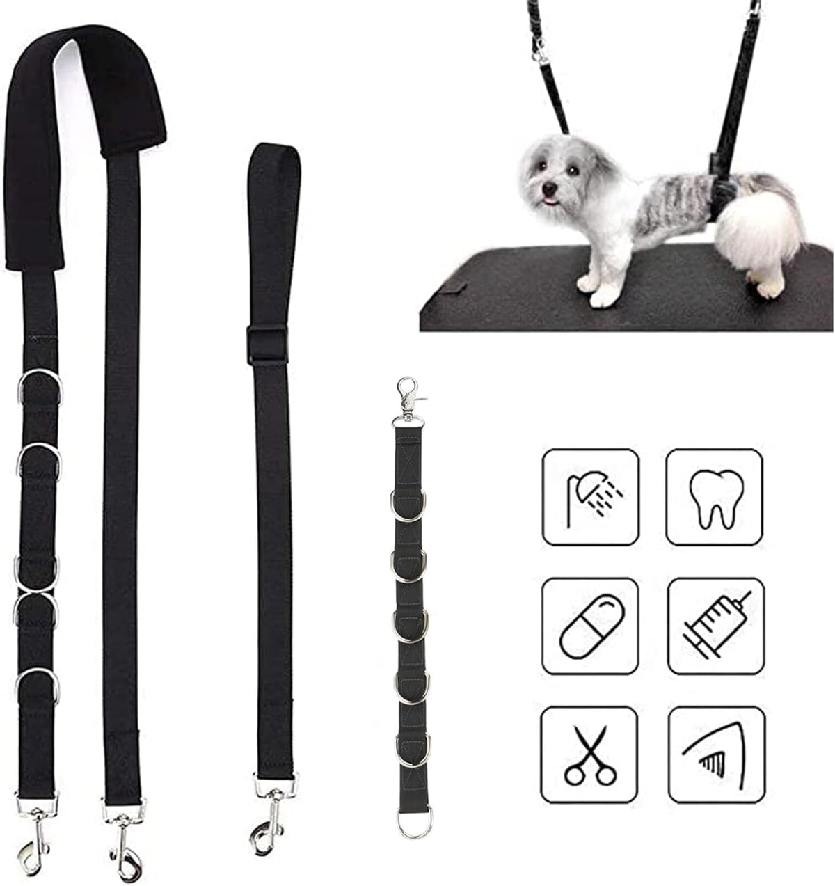 3Pcs Pet Grooming Sling, Stretchable Grooming Harness with D- Rings, for Small Dogs Professional and Home Grooming