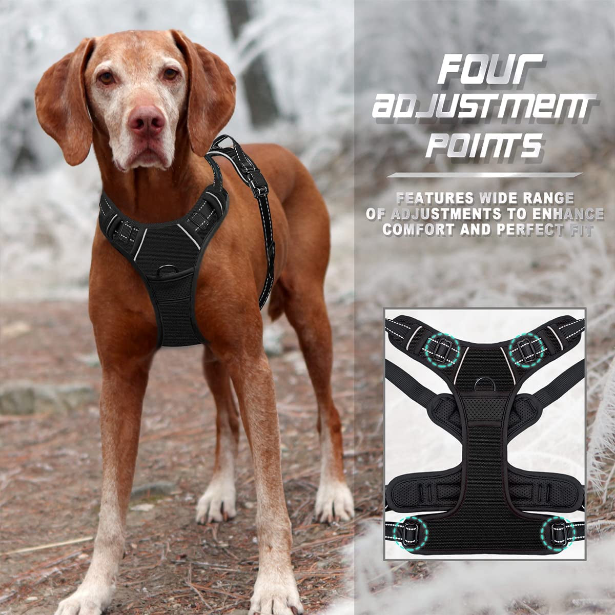 No Pull Dog Harness Front Clip Heavy Duty Reflective Easy Control Handle for Large Dog Walking(Black,L)