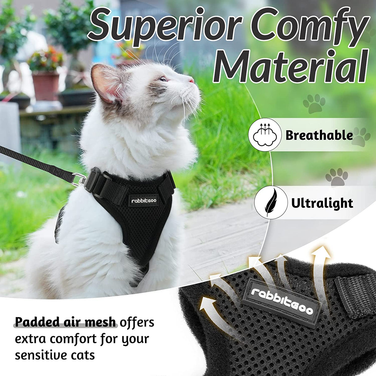 Cat Harness and Leash for Walking, Escape Proof Soft Adjustable Vest Harnesses for Cats, Easy Control Breathable Reflective Strips Jacket, Black, XS