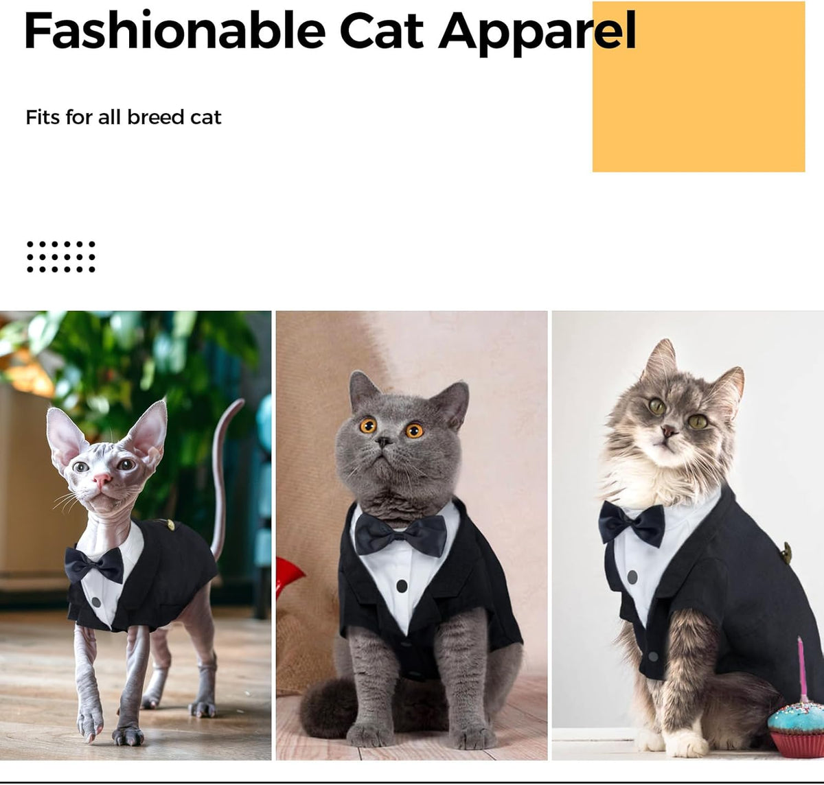 Cat Tuxedo Outfit, Sphynx Cat Costume Formal Suit with Bow Tie, Stylish Cat Shirt Fashion Apparel Fancy Clothes, Kitten Formal Attire Wedding Onesie Costume for Cats Only