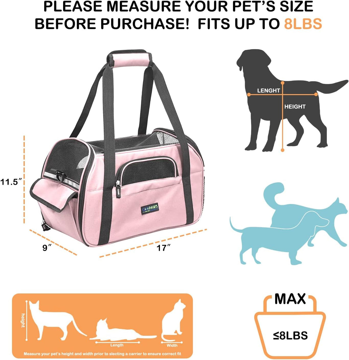 Soft-Sided Kennel Pet Carrier for Small Dogs, Cats, Puppy, Airline Approved Cat Carriers Dog Carrier Collapsible, Travel Handbag & Car Seat