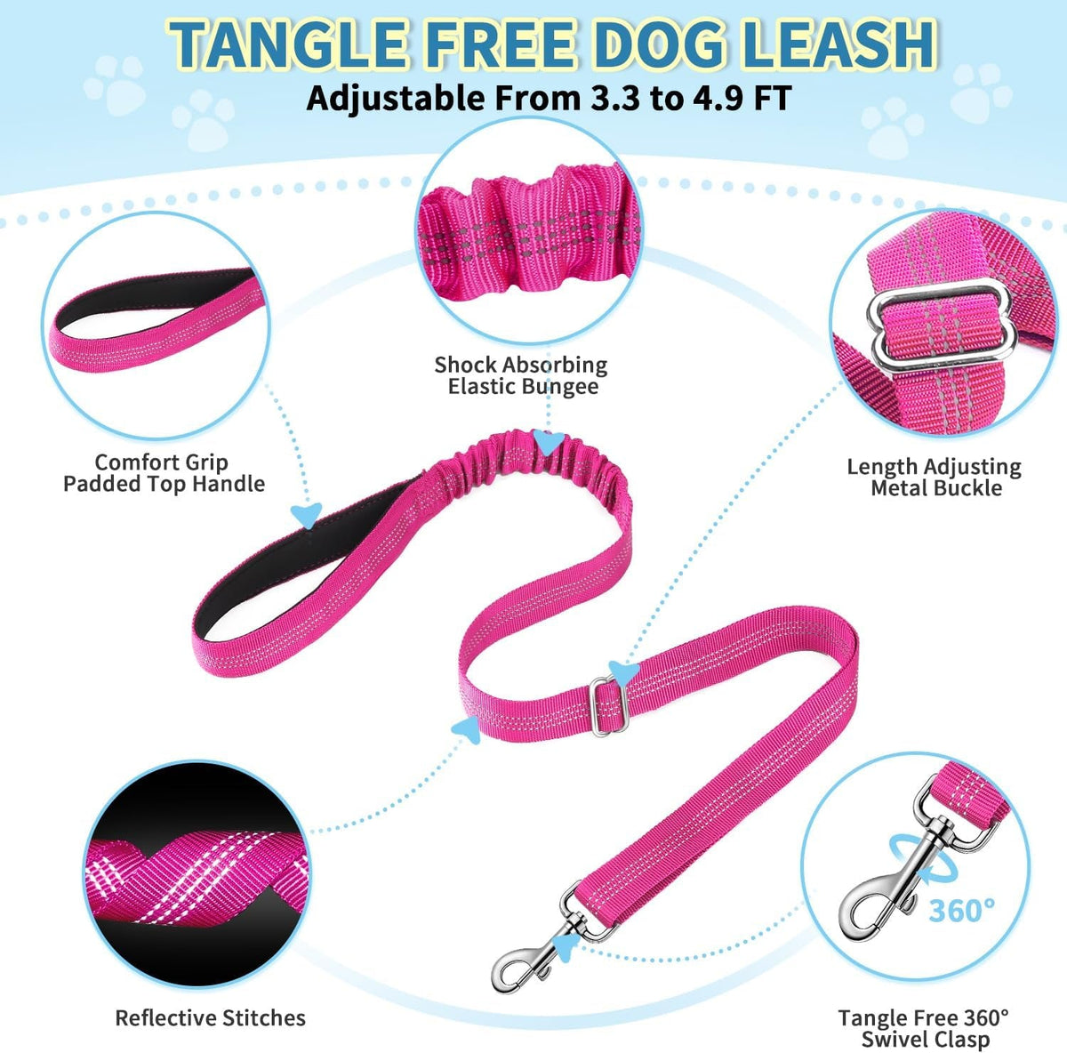 No Pull Small Dog Harness and Leash Set, Puppy Soft Vest Harness Neck & Chest Adjustable, Reflective Lightweight Harness & Anti-Twist Pet Lead Combo for Small Medium Dogs (Fuchsia, XXS)