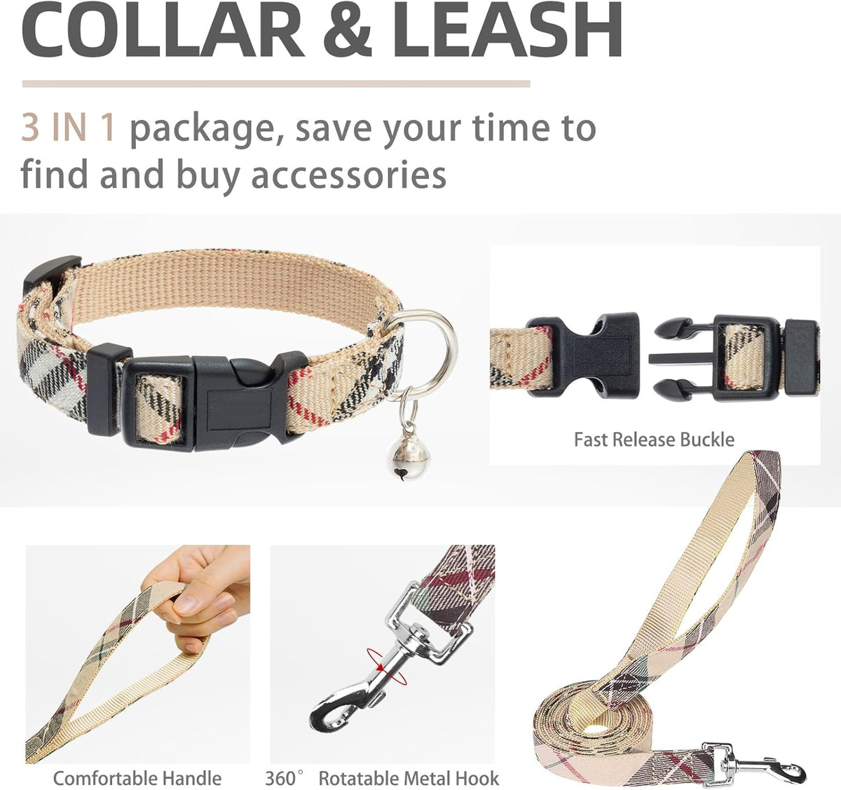 Adjustable Dog Harness Collar and Leash Set Step in No Pull Pet Harness for Small Medium Dogs Puppy and Cats Outdoor Walking Running, Soft Mesh Padded Reflective Vest Harnesses, Beige S