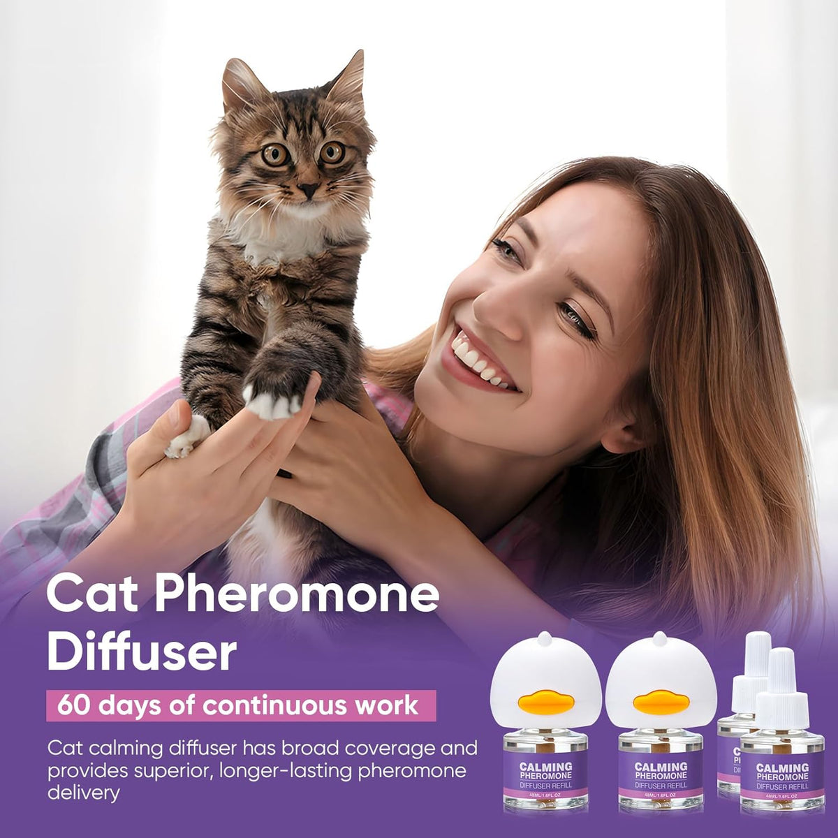 Cat Calming Pheromone Diffuser Effectively Relieve Anxiety Stress Cat Calming Diffuser Comfort for Cats Refill Reduce Fighting Spraying and Scratching Calm Relaxing 48Ml/Bottle Fits All Cats